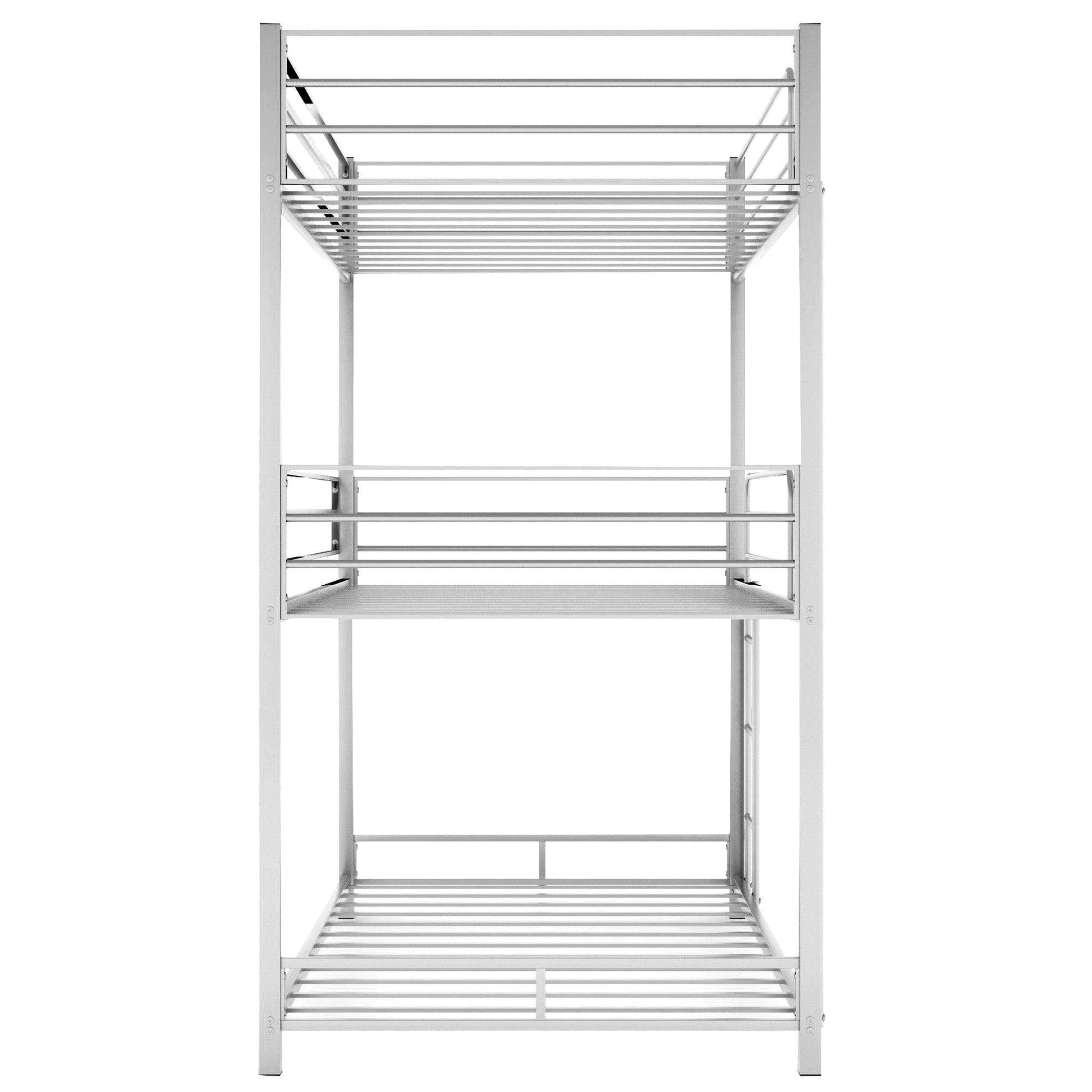 Silver Twin Over Twin Over Twin Traditional Bunk Bed - FurniFindUSA