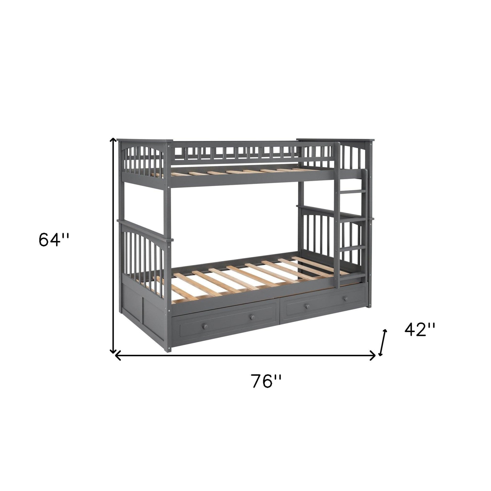 Twin over Twin Bunk Bed Drawers Convertible Beds Gray - FurniFindUSA