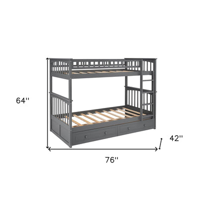 Twin over Twin Bunk Bed Drawers Convertible Beds Gray - FurniFindUSA