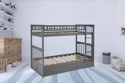 Twin over Twin Bunk Bed Drawers Convertible Beds Gray - FurniFindUSA
