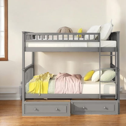 Twin over Twin Bunk Bed Drawers Convertible Beds Gray