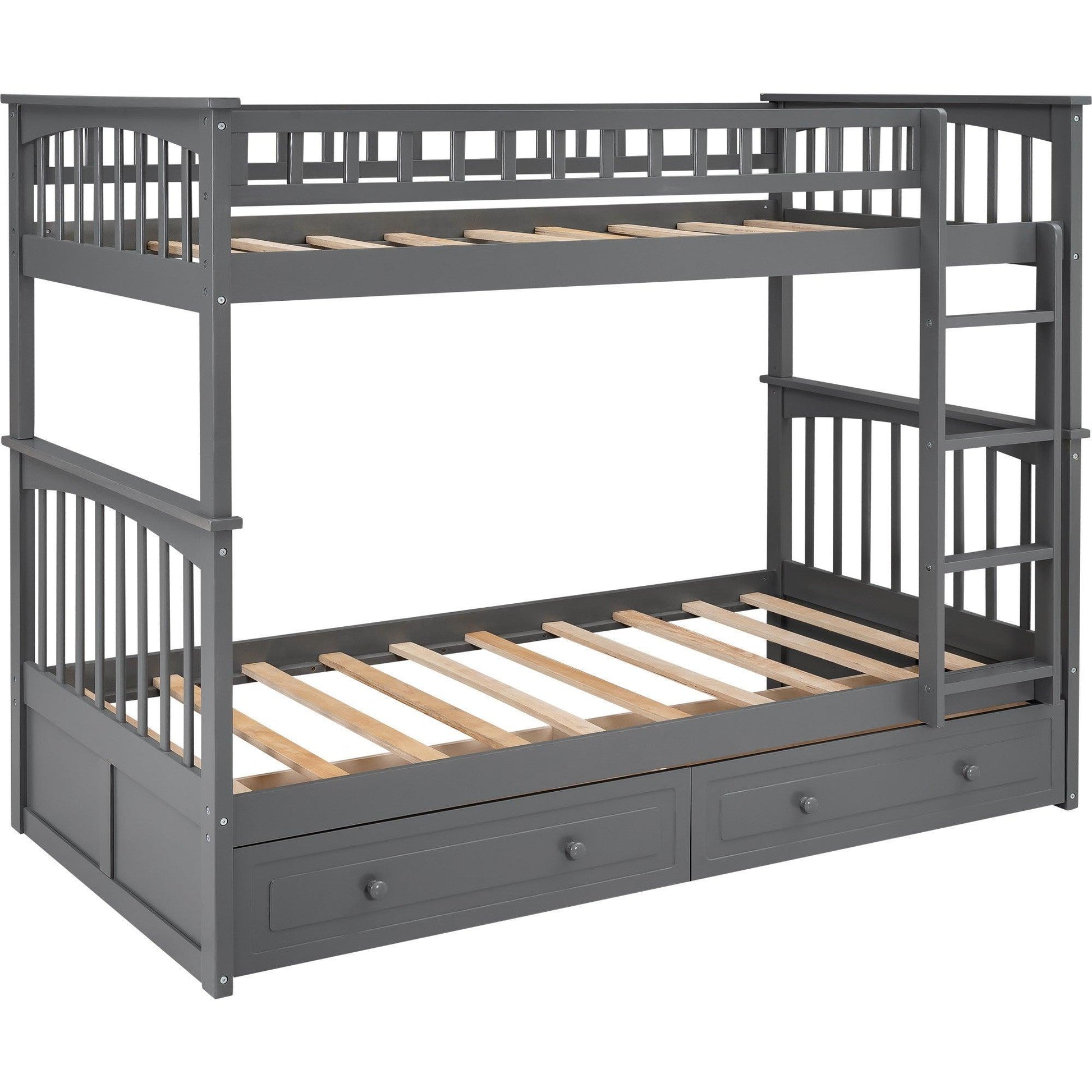 Twin over Twin Bunk Bed Drawers Convertible Beds Gray - FurniFindUSA