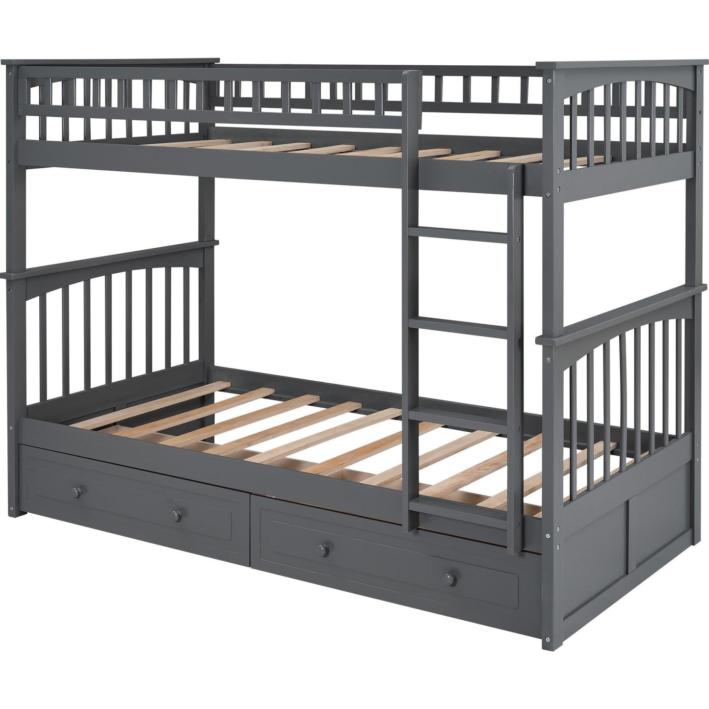 Twin over Twin Bunk Bed Drawers Convertible Beds Gray - FurniFindUSA