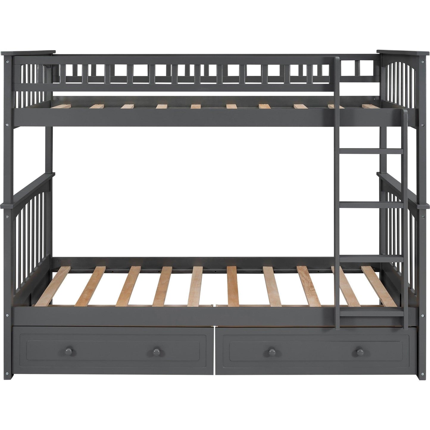 Twin over Twin Bunk Bed Drawers Convertible Beds Gray - FurniFindUSA