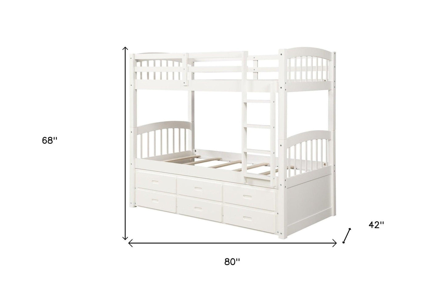 White Twin Over Twin Bunk Bed with Trundle and Drawers - FurniFindUSA