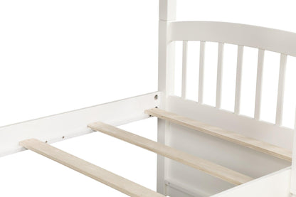 White Twin Over Twin Bunk Bed with Trundle and Drawers - FurniFindUSA