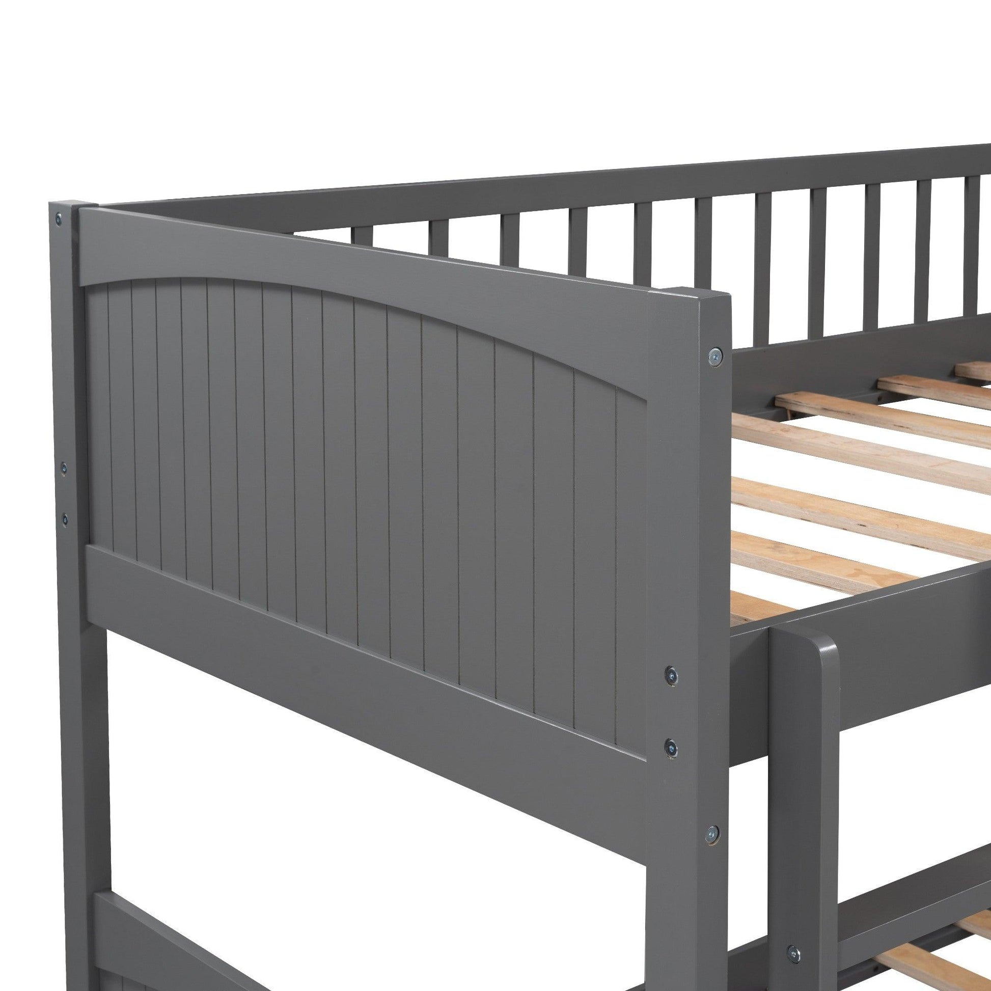 Gray Twin Size Bunk Bed with attached Loft Bed and Drawers - FurniFindUSA