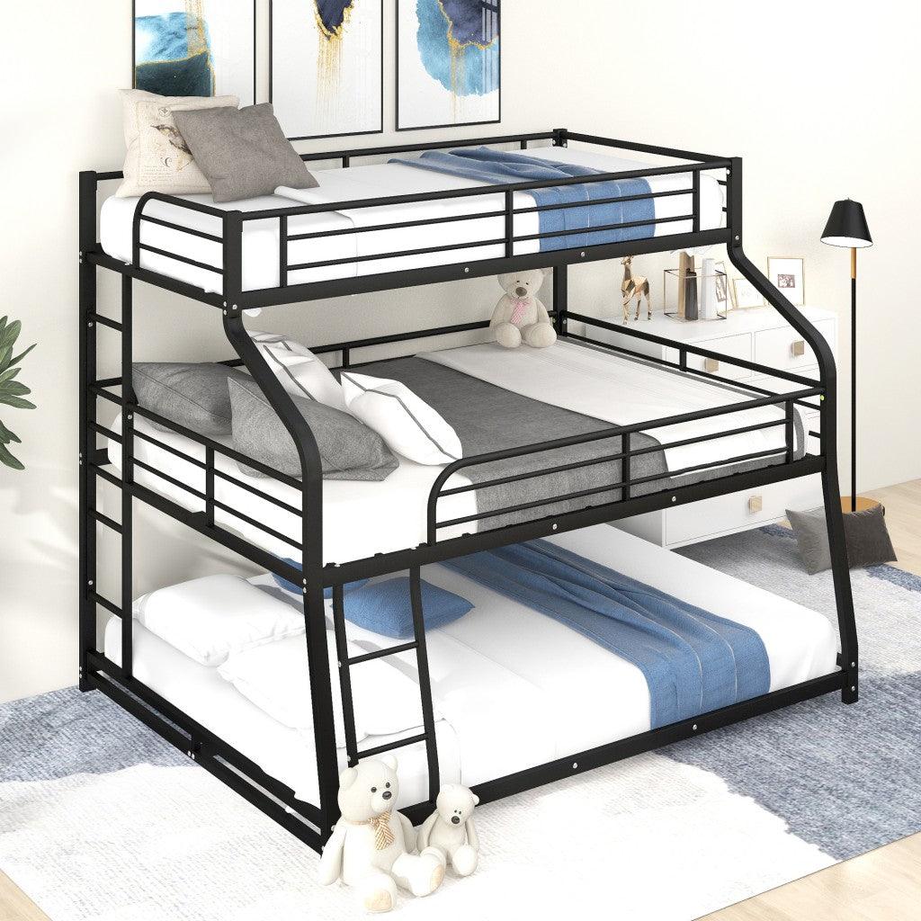 Black Twin XL over Full XL over Queen Size Bunk Bed - FurniFindUSA