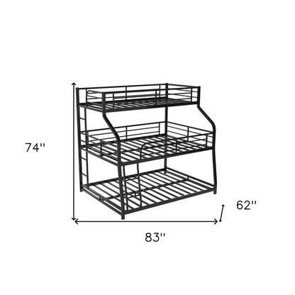 Black Twin XL over Full XL over Queen Size Bunk Bed - FurniFindUSA