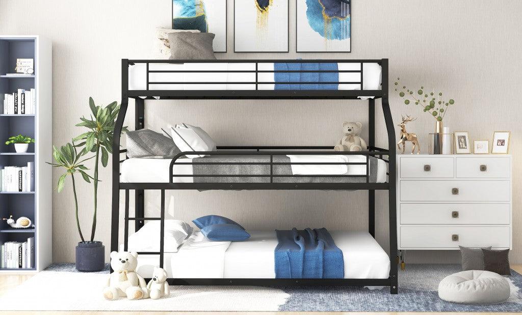 Black Twin XL over Full XL over Queen Size Bunk Bed - FurniFindUSA