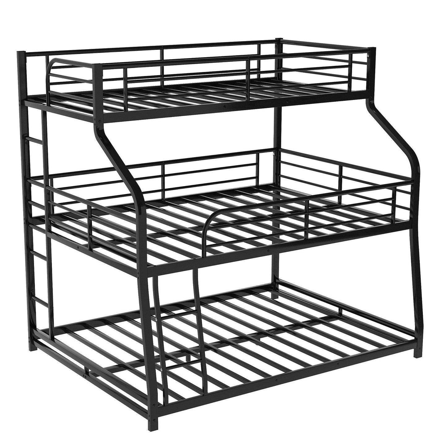 Black Twin XL over Full XL over Queen Size Bunk Bed - FurniFindUSA