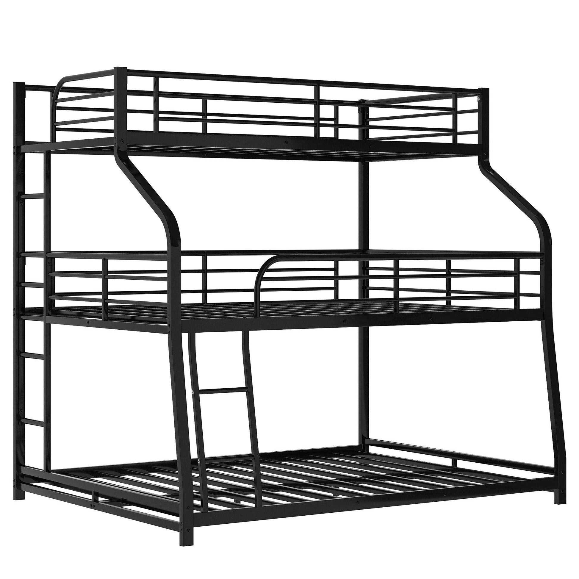 Black Twin XL over Full XL over Queen Size Bunk Bed - FurniFindUSA