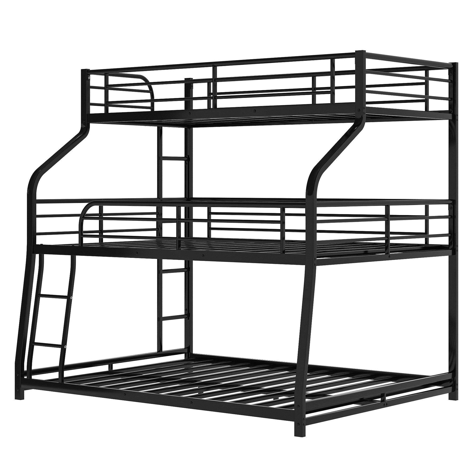 Black Twin XL over Full XL over Queen Size Bunk Bed - FurniFindUSA