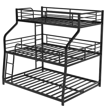 Black Twin XL over Full XL over Queen Size Bunk Bed - FurniFindUSA