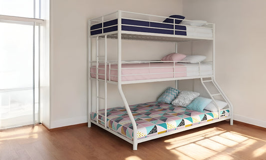 White Twin XL over Full XL over Queen Size Bunk Bed