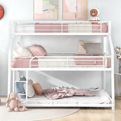 White Twin XL over Full XL over Queen Size Bunk Bed - FurniFindUSA