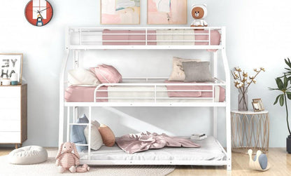 White Twin XL over Full XL over Queen Size Bunk Bed - FurniFindUSA