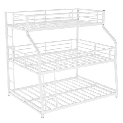 White Twin XL over Full XL over Queen Size Bunk Bed - FurniFindUSA