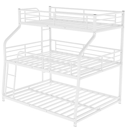 White Twin XL over Full XL over Queen Size Bunk Bed - FurniFindUSA