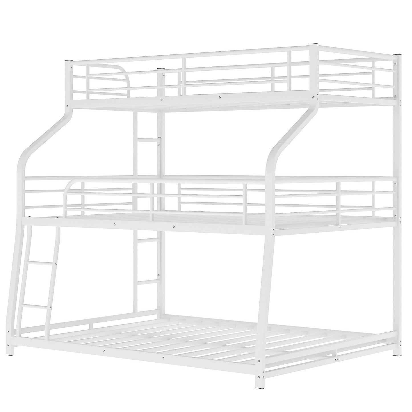 White Twin XL over Full XL over Queen Size Bunk Bed - FurniFindUSA