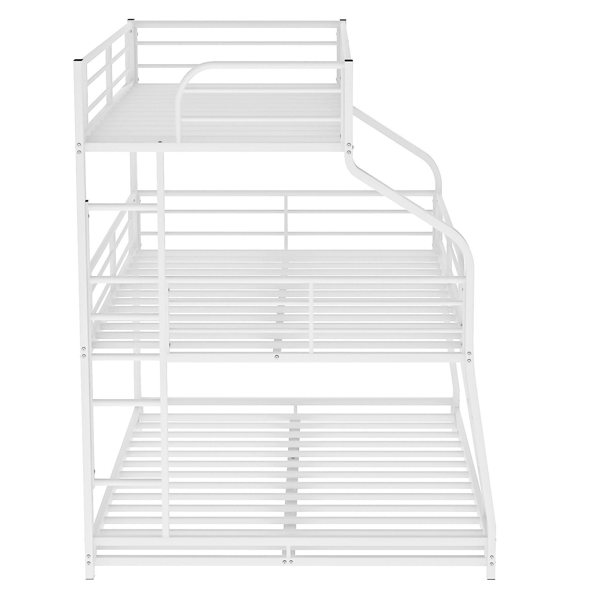 White Twin XL over Full XL over Queen Size Bunk Bed - FurniFindUSA