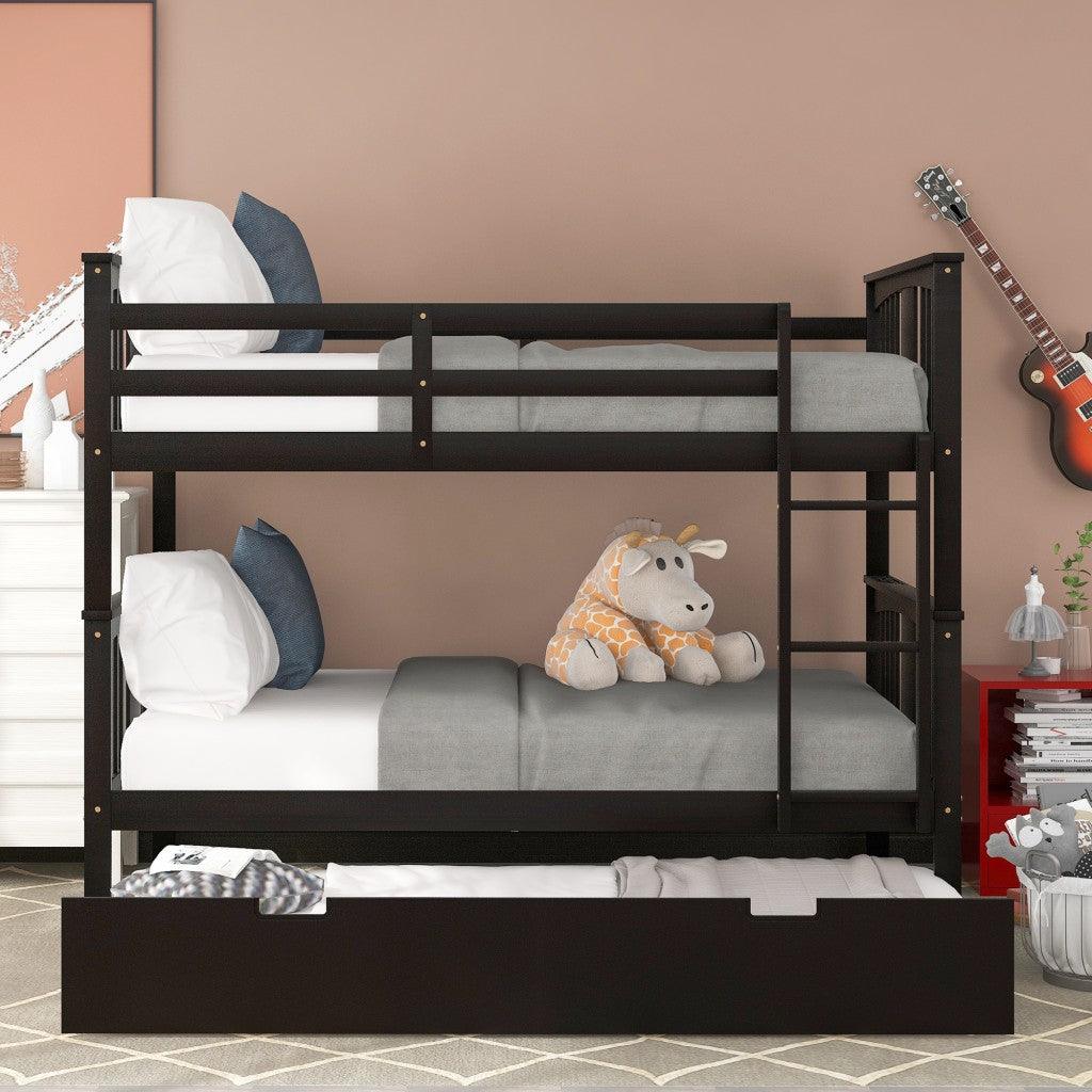 Brown Double Full Size Over Twin Trundle Bunk Bed - FurniFindUSA