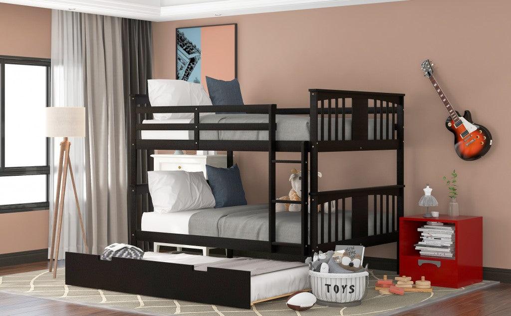 Brown Double Full Size Over Twin Trundle Bunk Bed - FurniFindUSA