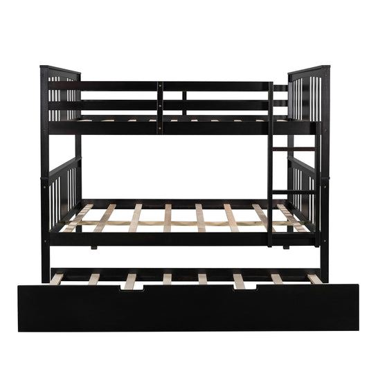 Brown Double Full Size Over Twin Trundle Bunk Bed - FurniFindUSA