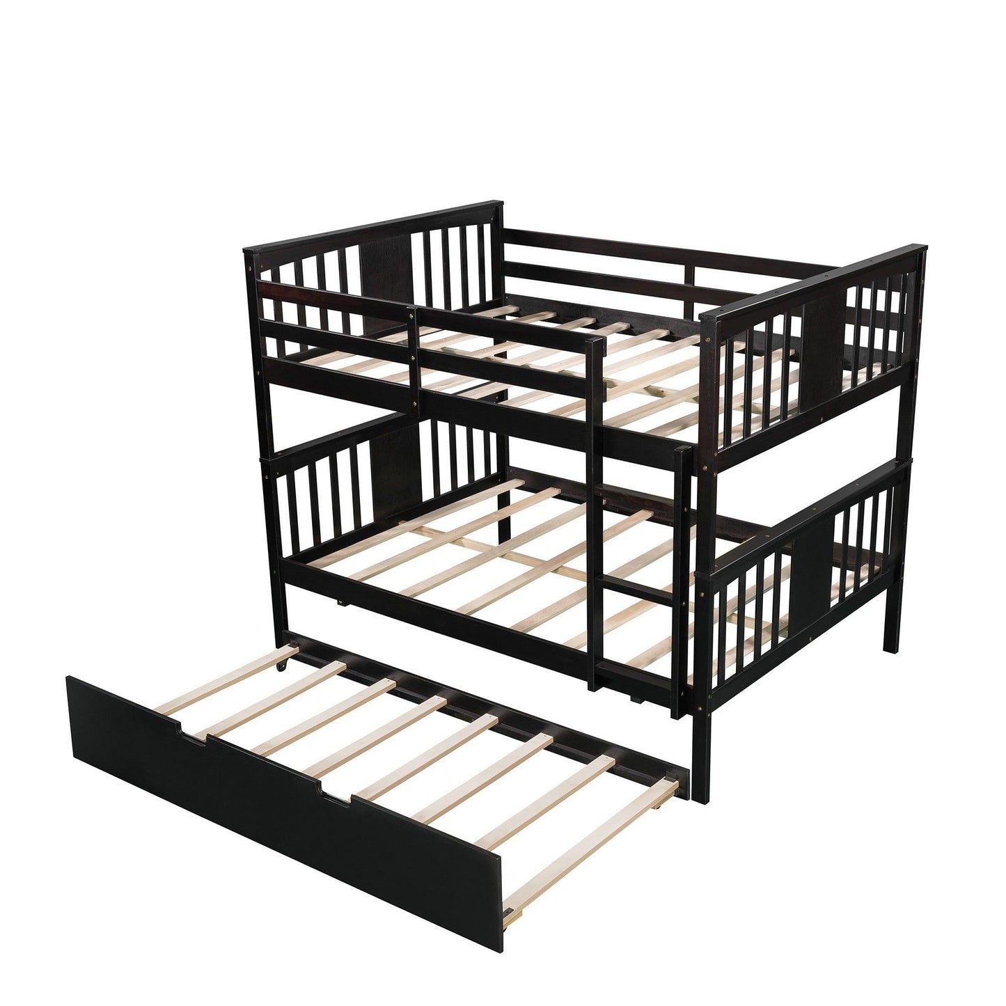 Brown Double Full Size Over Twin Trundle Bunk Bed - FurniFindUSA