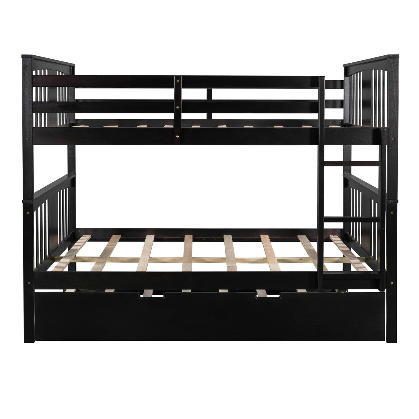 Brown Double Full Size Over Twin Trundle Bunk Bed - FurniFindUSA