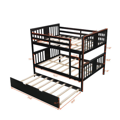 Brown Double Full Size Over Twin Trundle Bunk Bed - FurniFindUSA