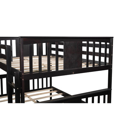 Brown Double Full Size Over Twin Trundle Bunk Bed - FurniFindUSA