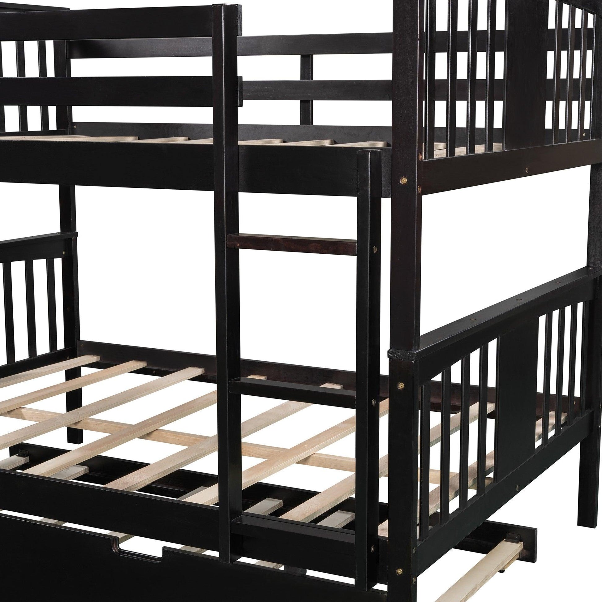Brown Double Full Size Over Twin Trundle Bunk Bed - FurniFindUSA