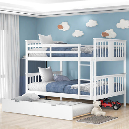 White Double Full Size Over Twin Trundle Bunk Bed - FurniFindUSA