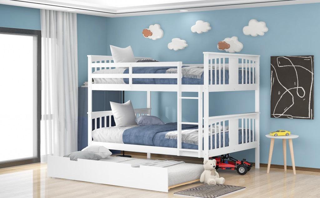 White Double Full Size Over Twin Trundle Bunk Bed - FurniFindUSA