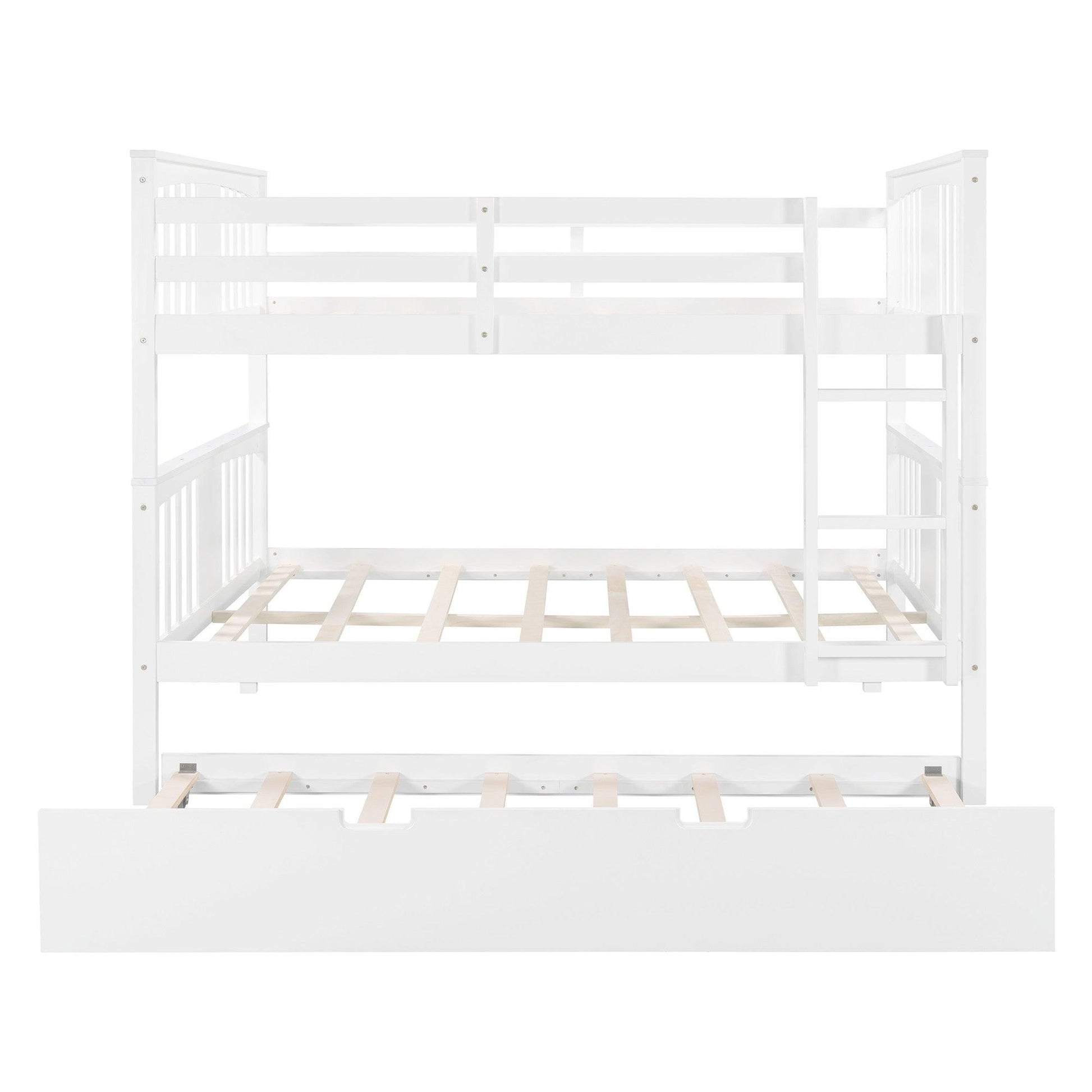 White Double Full Size Over Twin Trundle Bunk Bed - FurniFindUSA