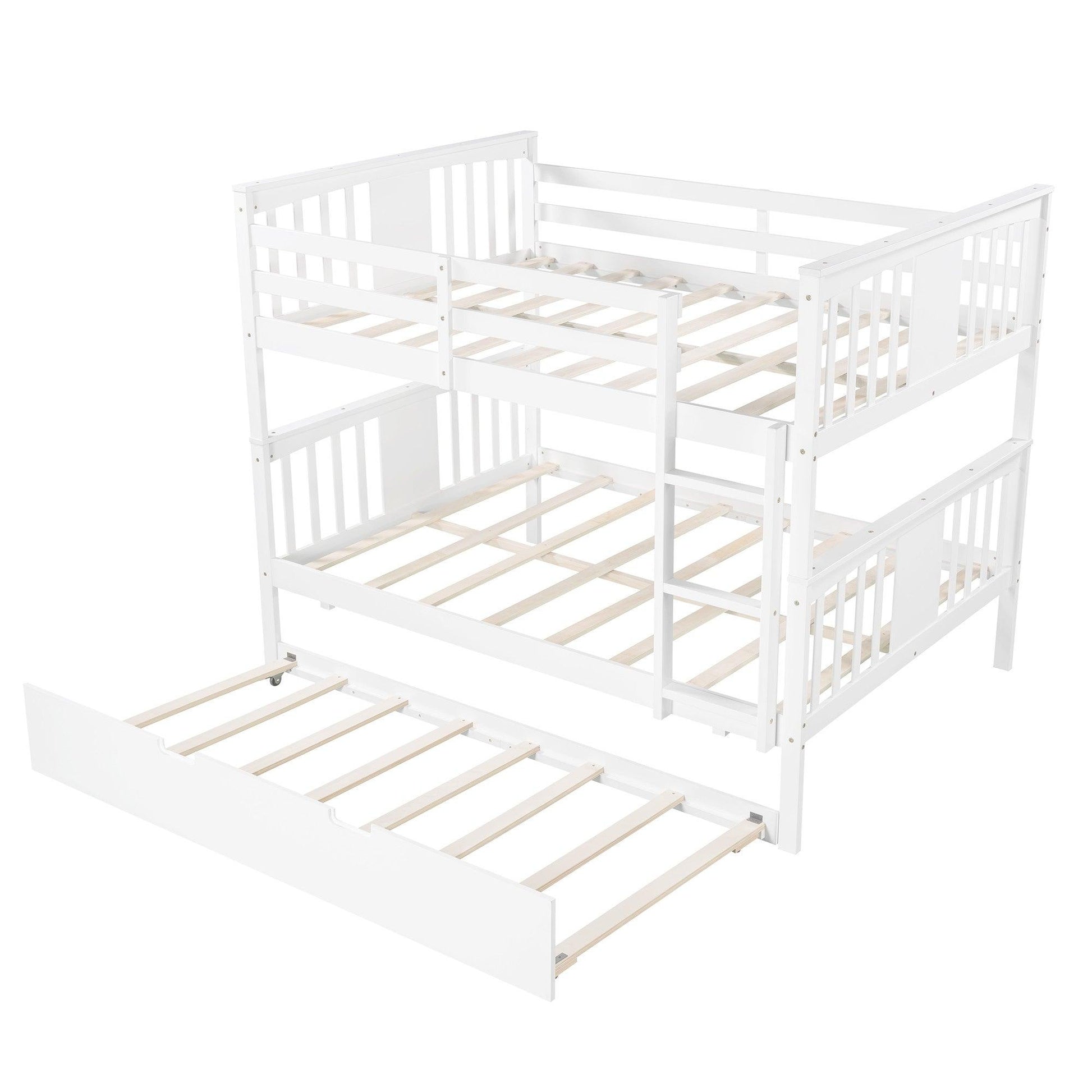 White Double Full Size Over Twin Trundle Bunk Bed - FurniFindUSA