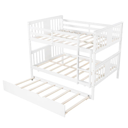 White Double Full Size Over Twin Trundle Bunk Bed - FurniFindUSA