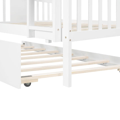 White Double Full Size Over Twin Trundle Bunk Bed - FurniFindUSA