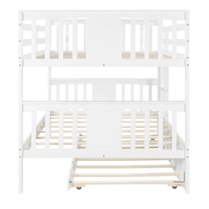 White Double Full Size Over Twin Trundle Bunk Bed - FurniFindUSA