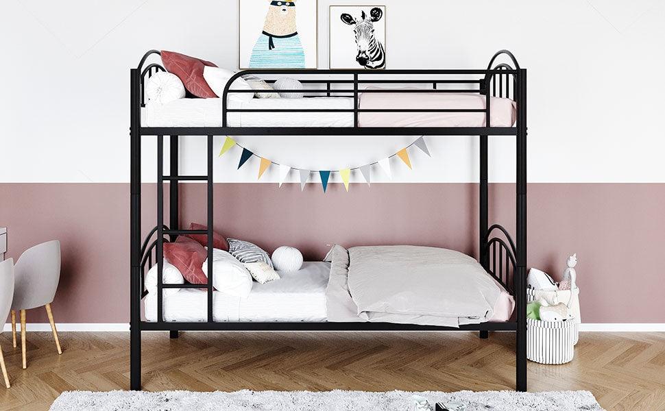 Black Modern Classic Twin Over Twin Metal Bunk Bed - FurniFindUSA