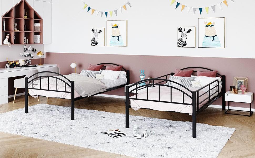 Black Modern Classic Twin Over Twin Metal Bunk Bed - FurniFindUSA