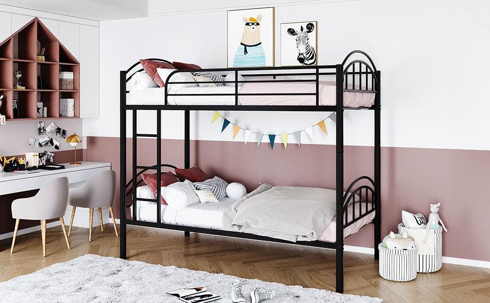 Black Modern Classic Twin Over Twin Metal Bunk Bed - FurniFindUSA