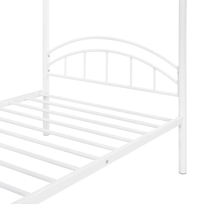 White Modern Classic Twin Over Twin Metal Bunk Bed - FurniFindUSA