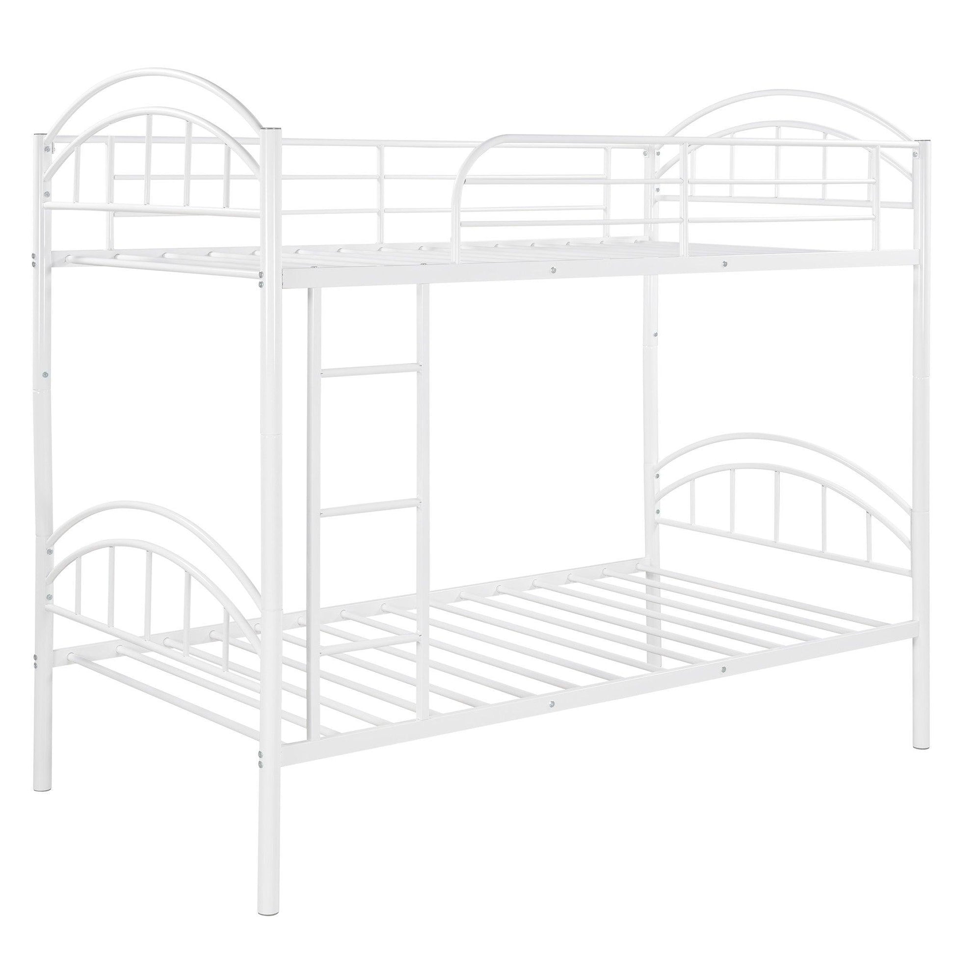 White Modern Classic Twin Over Twin Metal Bunk Bed - FurniFindUSA