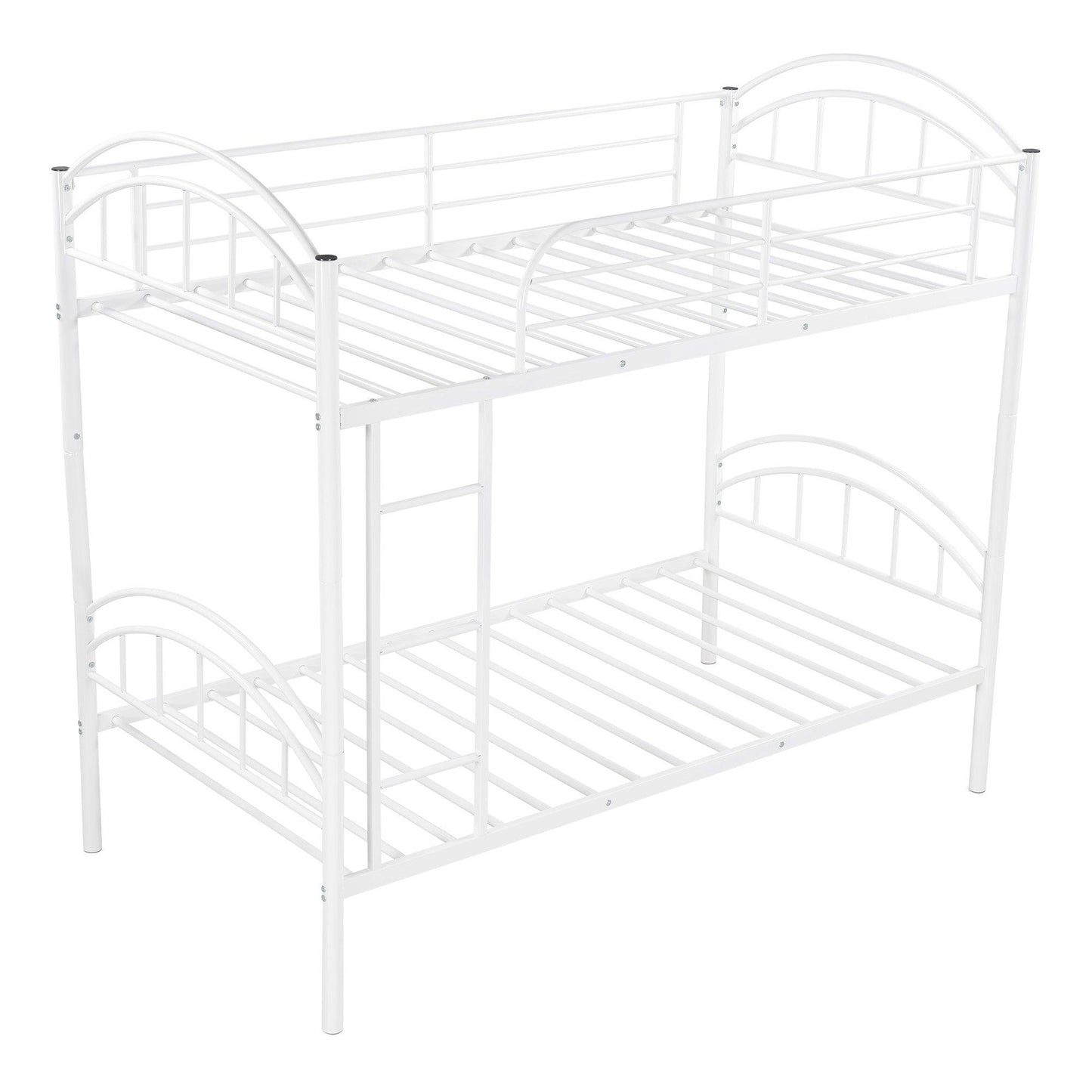 White Modern Classic Twin Over Twin Metal Bunk Bed - FurniFindUSA