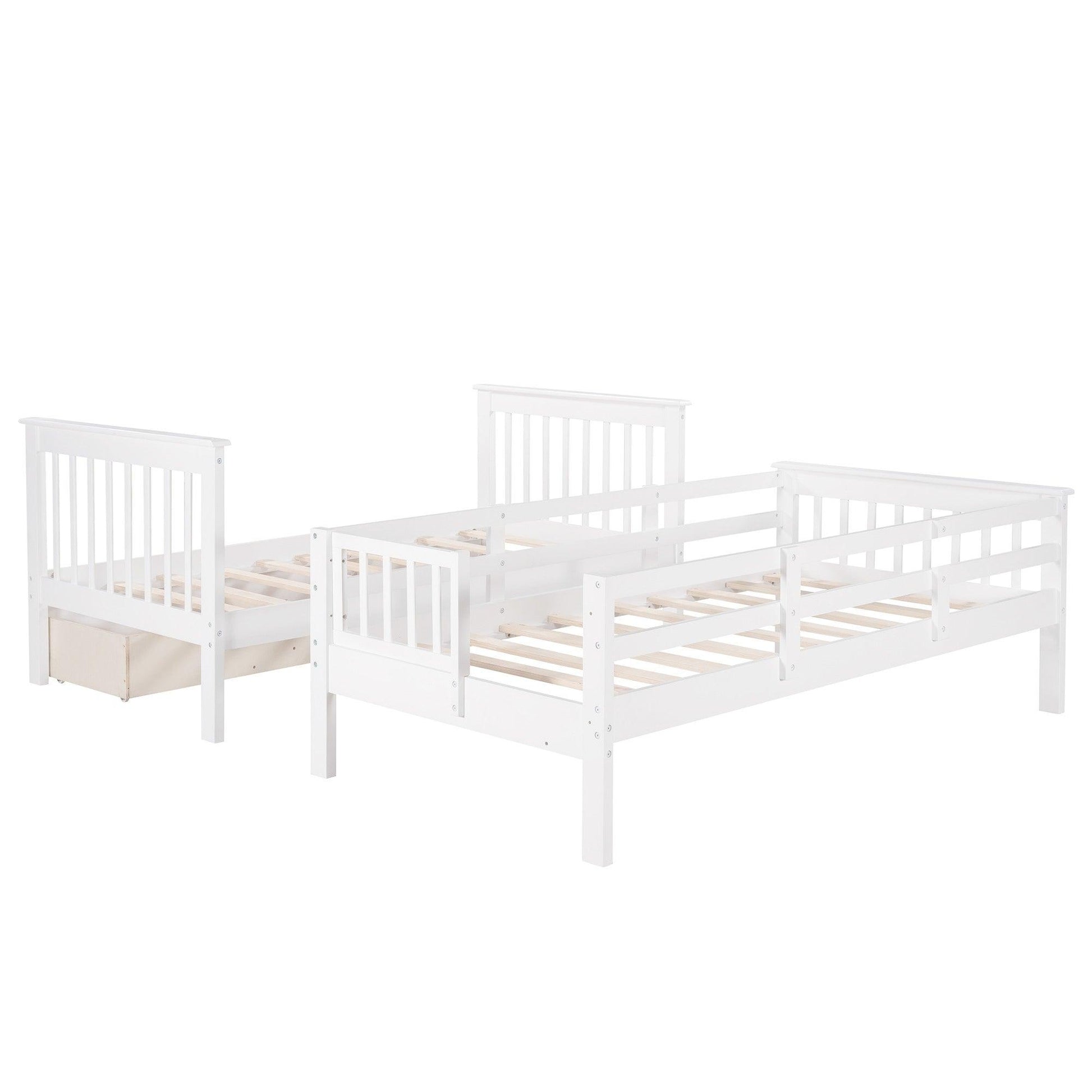 White Twin Over Twin Bunk Bed with Stairway and Drawers - FurniFindUSA