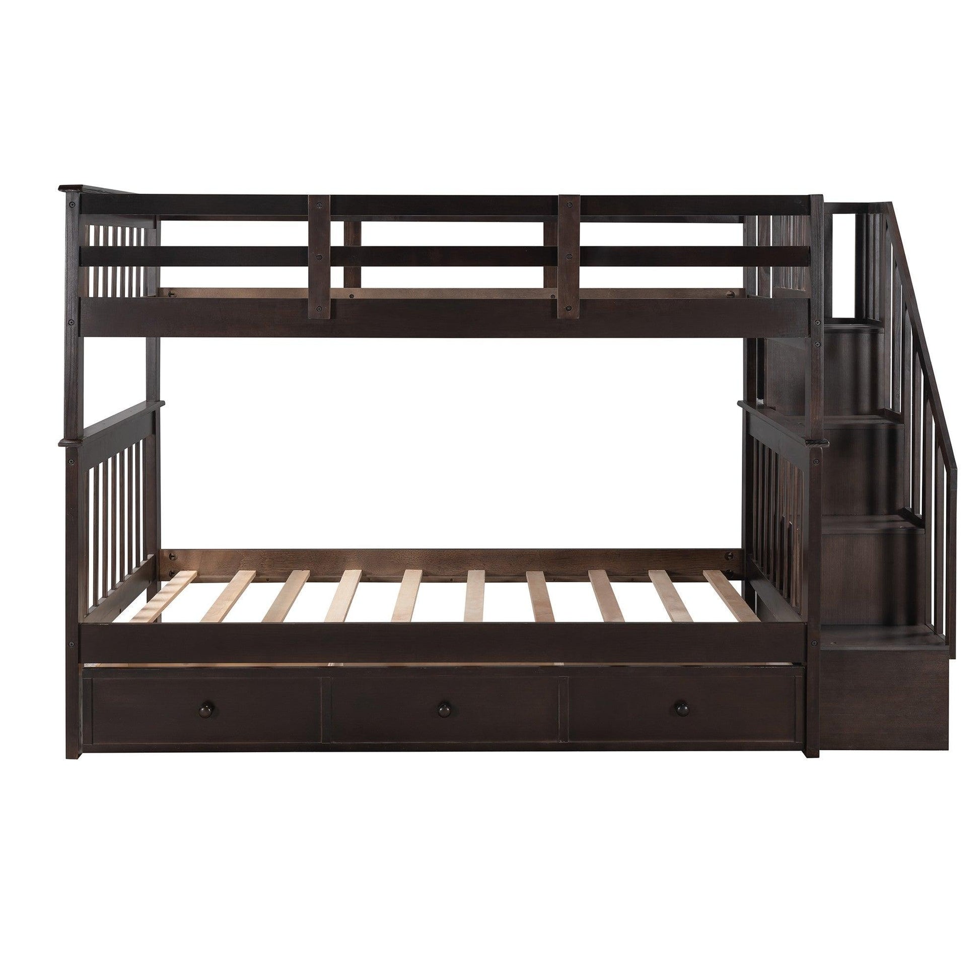 Espresso Twin Over Twin Bunk Bed with Stairway and Drawers - FurniFindUSA