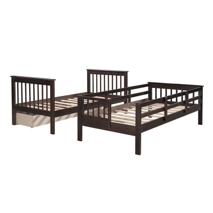 Espresso Twin Over Twin Bunk Bed with Stairway and Drawers - FurniFindUSA