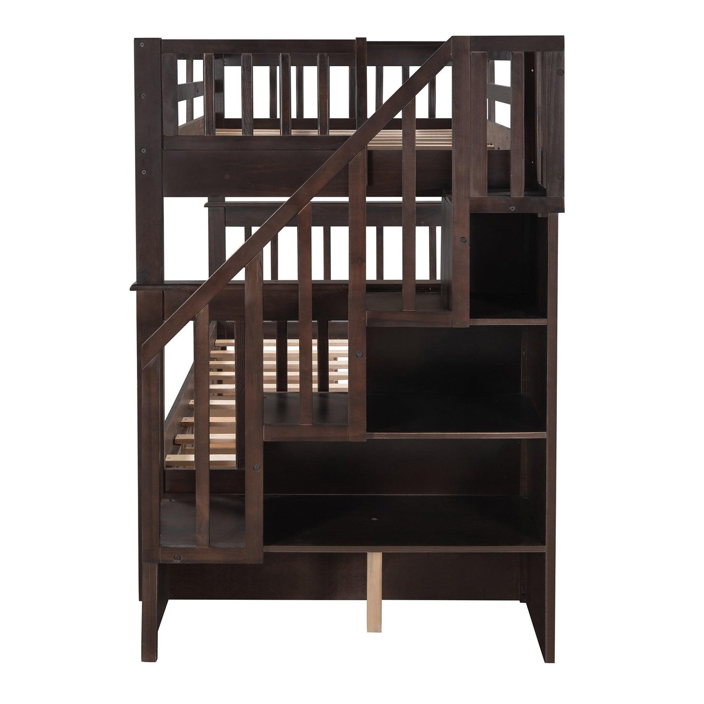 Espresso Twin Over Twin Bunk Bed with Stairway and Drawers - FurniFindUSA